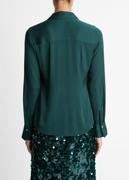 VINCE Popular - Silk-Blend Slim Button-Front Blouse in Long Sleeve