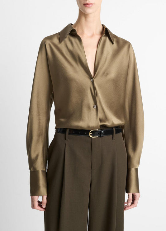 VINCE Special Offer - Silk Bias Long-Sleeve Blouse in Long Sleeve