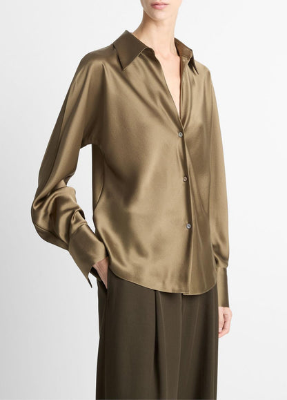 VINCE Special Offer - Silk Bias Long-Sleeve Blouse in Long Sleeve