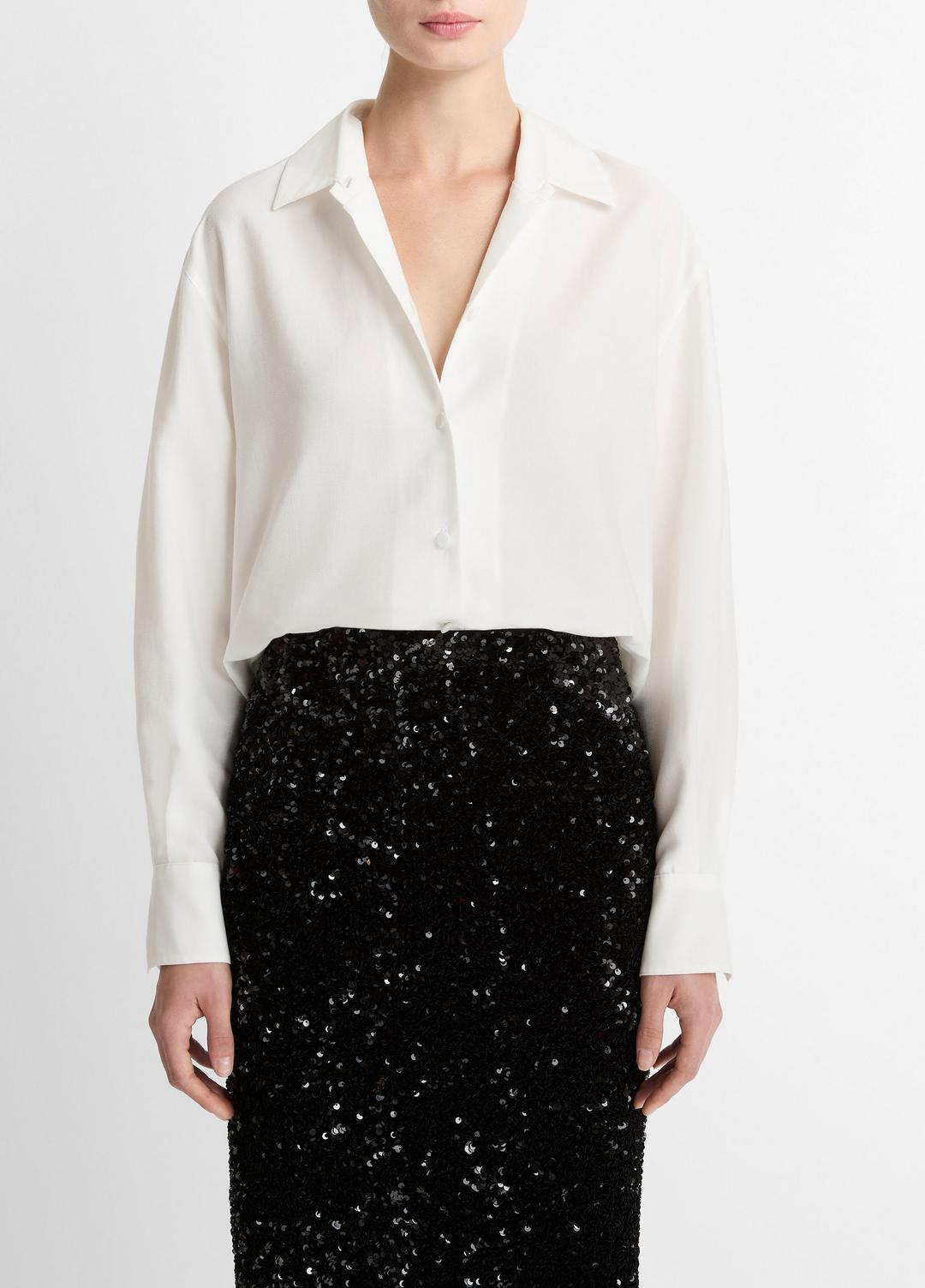 VINCE Great Value - Refined Twill Covered-Button Shirt in Long Sleeve