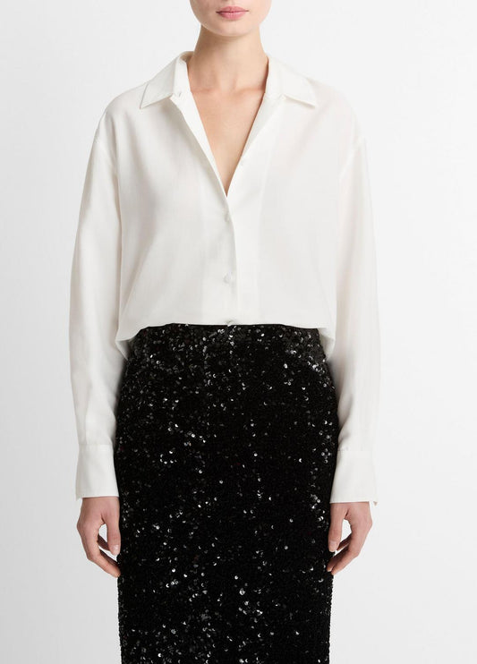 VINCE Great Value - Refined Twill Covered-Button Shirt in Long Sleeve