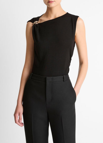 VINCE Sale - Cinched-Shoulder Wool-Blend Top in Tank Tops
