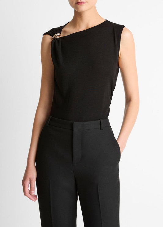VINCE Sale - Cinched-Shoulder Wool-Blend Top in Tank Tops