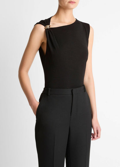 VINCE Sale - Cinched-Shoulder Wool-Blend Top in Tank Tops