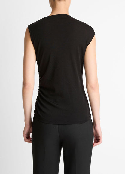 VINCE Sale - Cinched-Shoulder Wool-Blend Top in Tank Tops