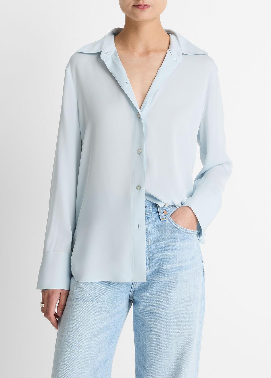 VINCE Trusted - Stretch-Silk Button-Front Blouse in Long Sleeve