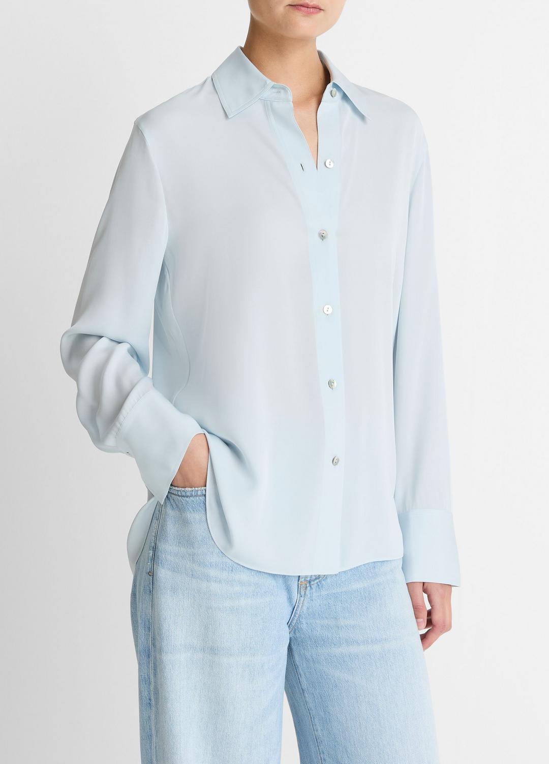 VINCE Trusted - Stretch-Silk Button-Front Blouse in Long Sleeve