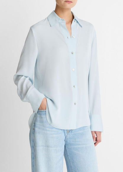 VINCE Trusted - Stretch-Silk Button-Front Blouse in Long Sleeve