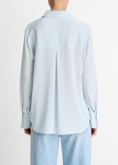 VINCE Trusted - Stretch-Silk Button-Front Blouse in Long Sleeve