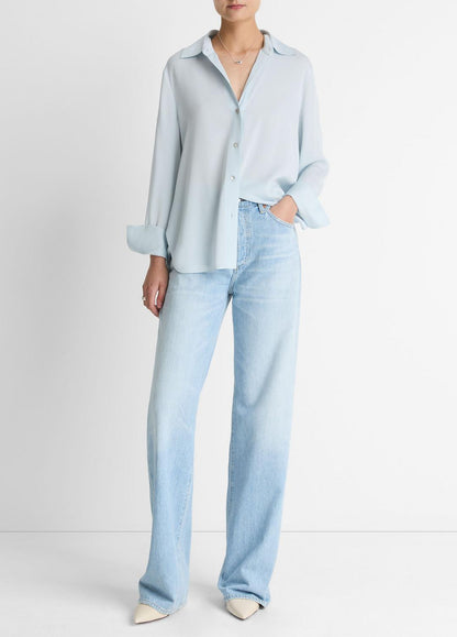 VINCE Trusted - Stretch-Silk Button-Front Blouse in Long Sleeve