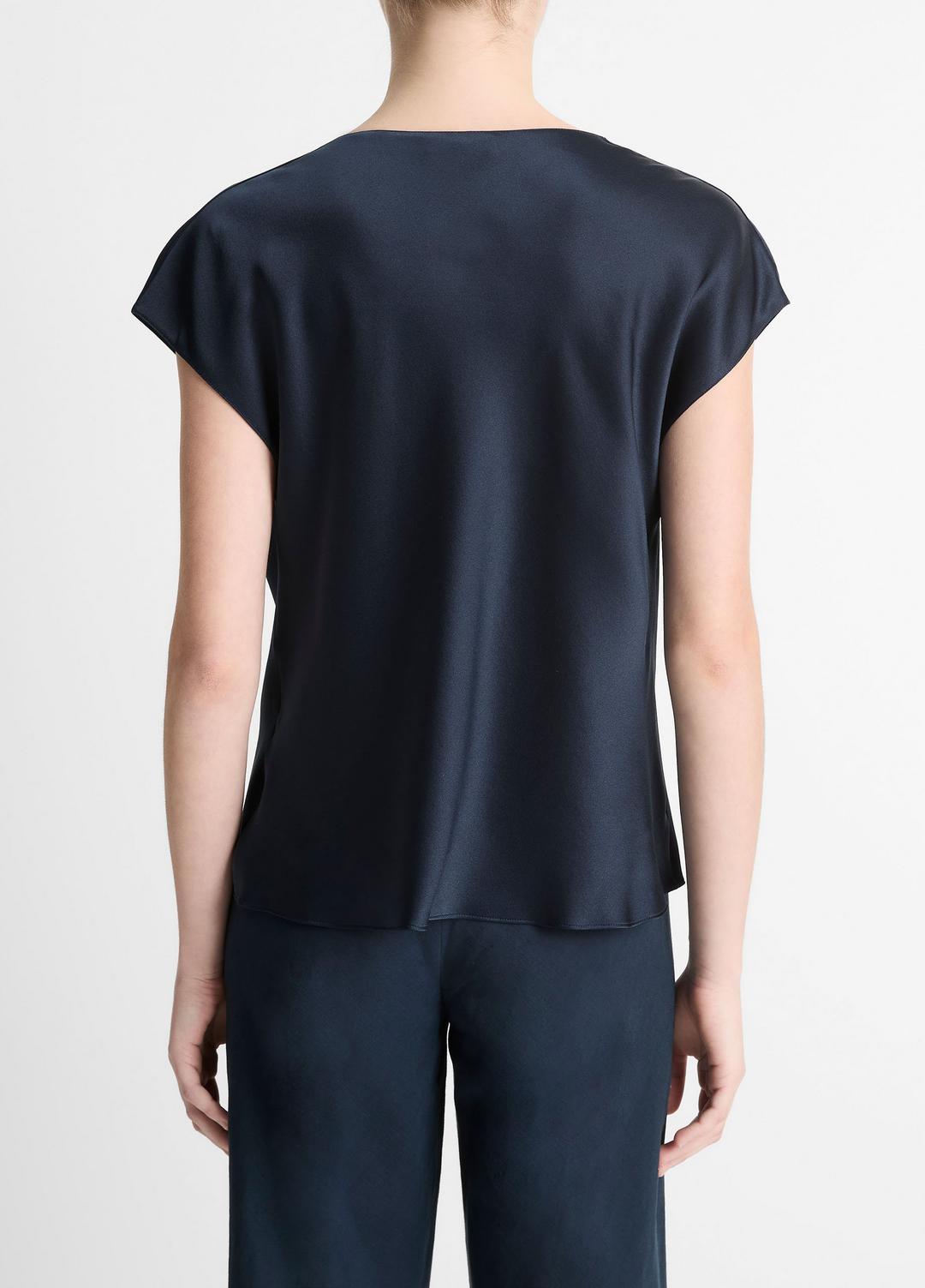 VINCE Classic - Silk Cowl-Neck Blouse in Short Sleeve