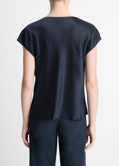 VINCE Classic - Silk Cowl-Neck Blouse in Short Sleeve