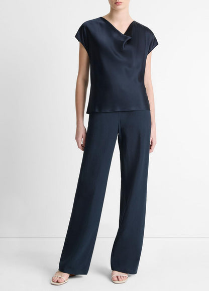 VINCE Classic - Silk Cowl-Neck Blouse in Short Sleeve