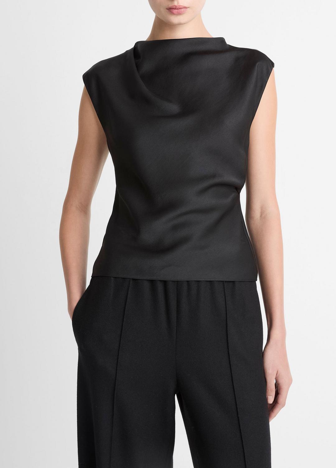 VINCE Sale - Satin Draped Cowl-Neck Top in Tank Tops
