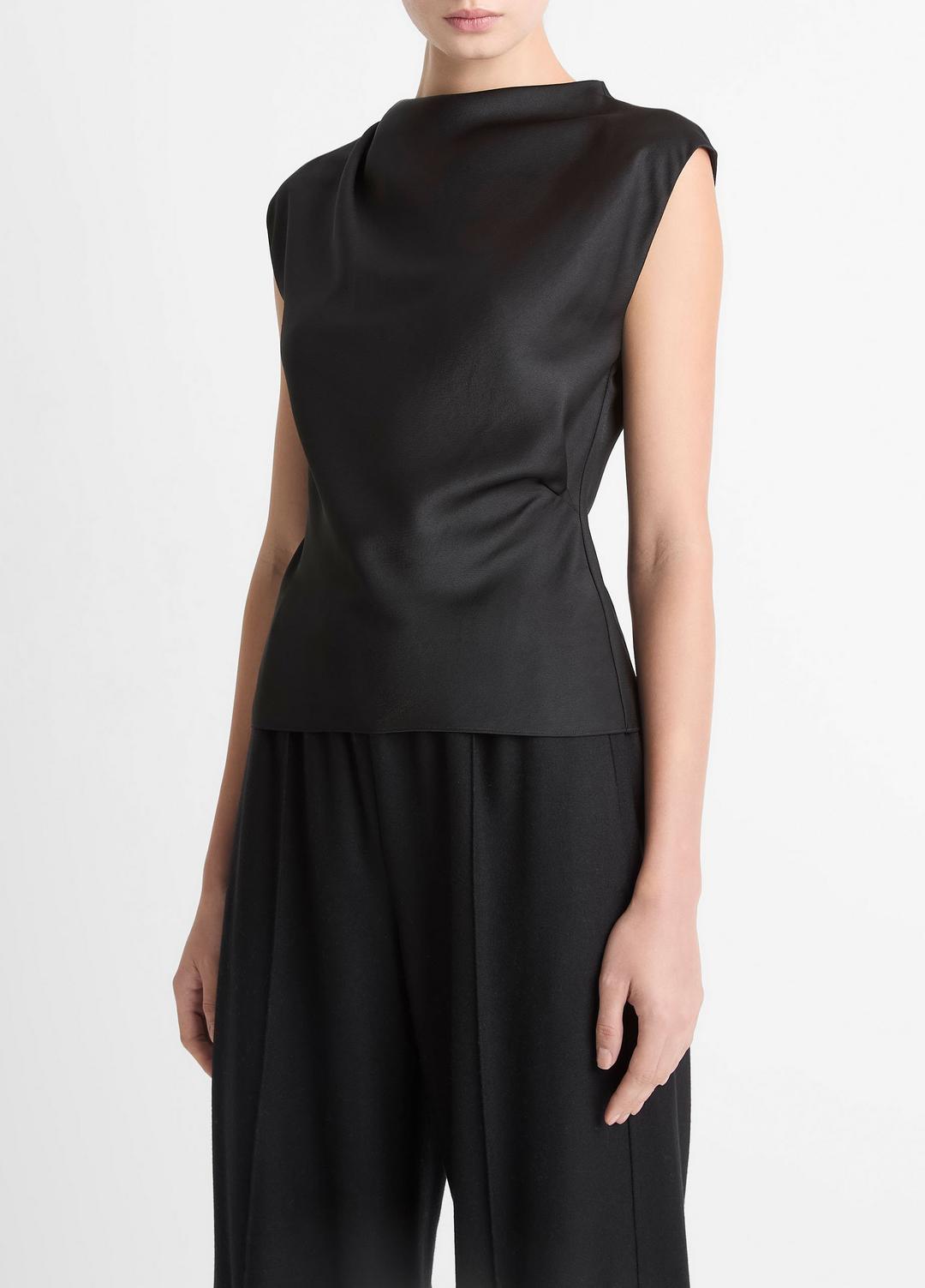 VINCE Sale - Satin Draped Cowl-Neck Top in Tank Tops