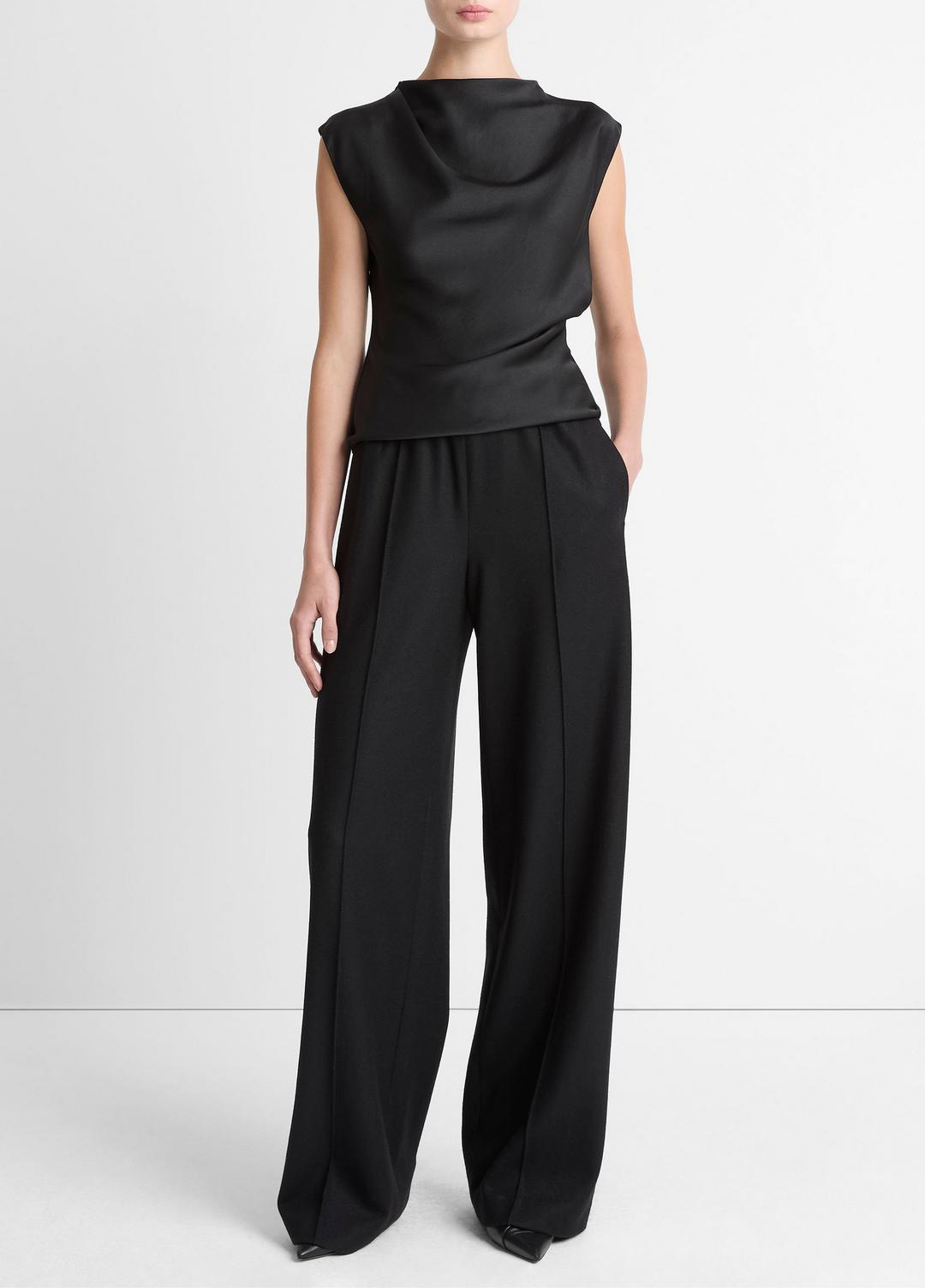 VINCE Sale - Satin Draped Cowl-Neck Top in Tank Tops