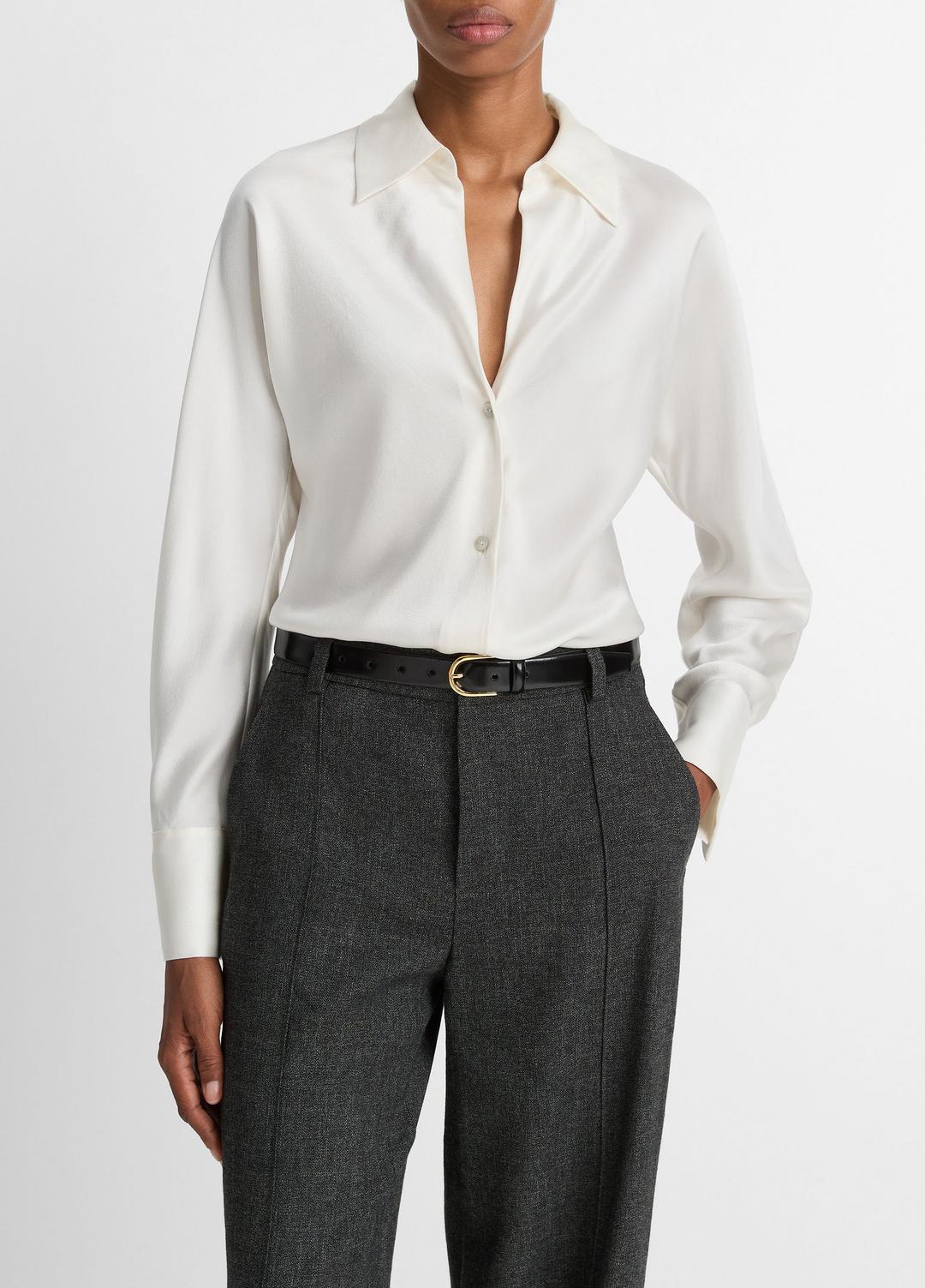 VINCE Discount - Silk Bias Long-Sleeve Blouse in Long Sleeve