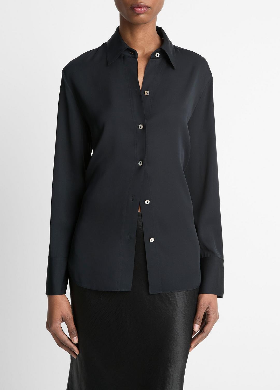 VINCE Great Value - Stretch-Silk Button-Front Blouse in Long Sleeve