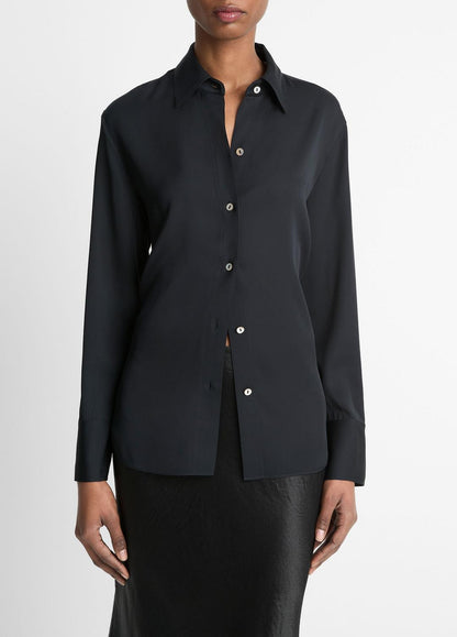 VINCE Great Value - Stretch-Silk Button-Front Blouse in Long Sleeve