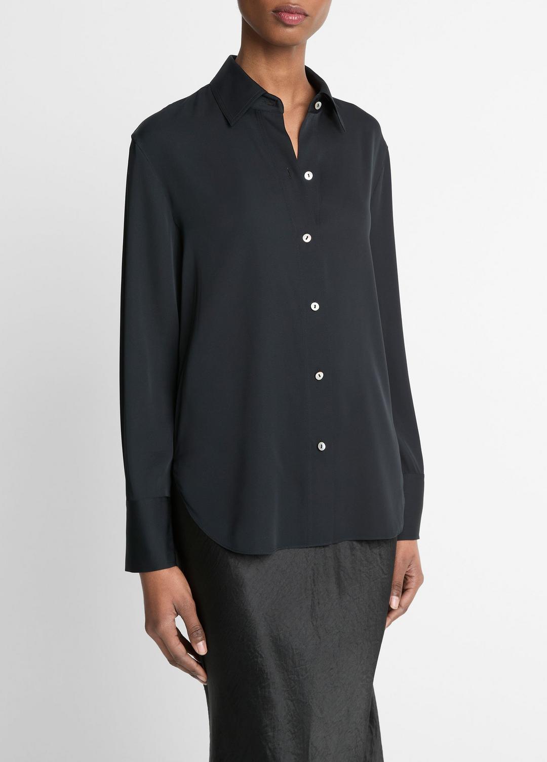 VINCE Great Value - Stretch-Silk Button-Front Blouse in Long Sleeve