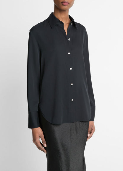 VINCE Great Value - Stretch-Silk Button-Front Blouse in Long Sleeve