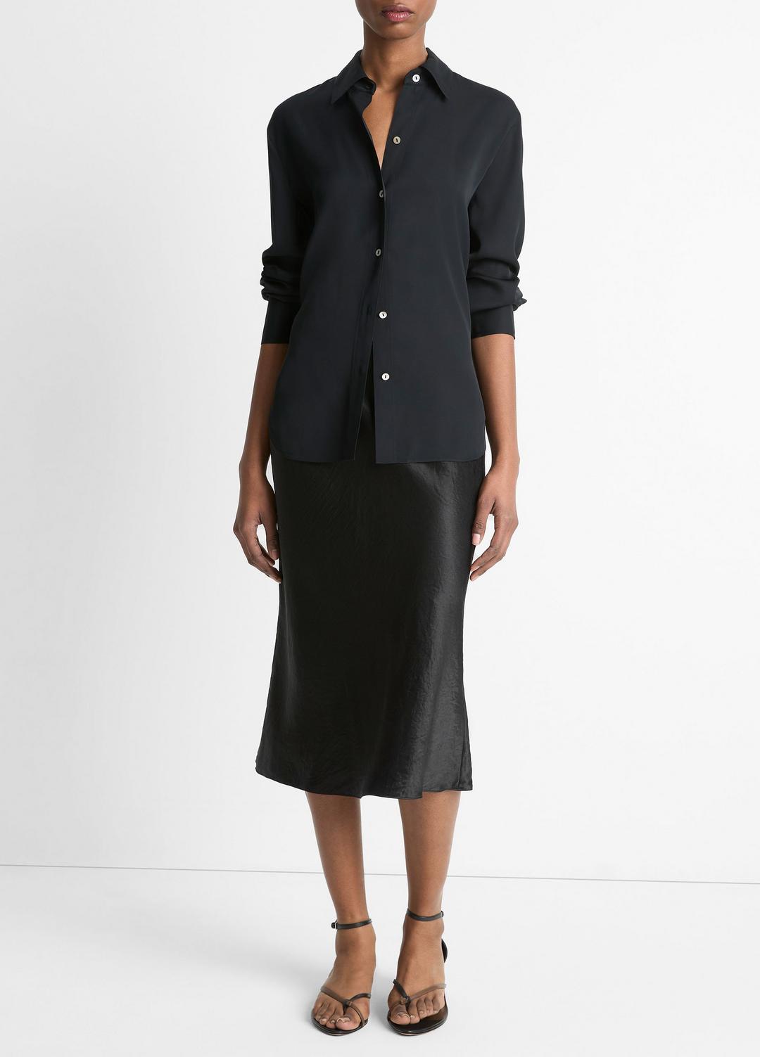 VINCE Great Value - Stretch-Silk Button-Front Blouse in Long Sleeve
