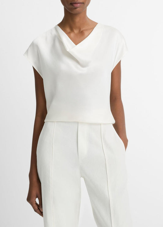 VINCE Customer Favorite - Silk Cowl-Neck Blouse in Short Sleeve