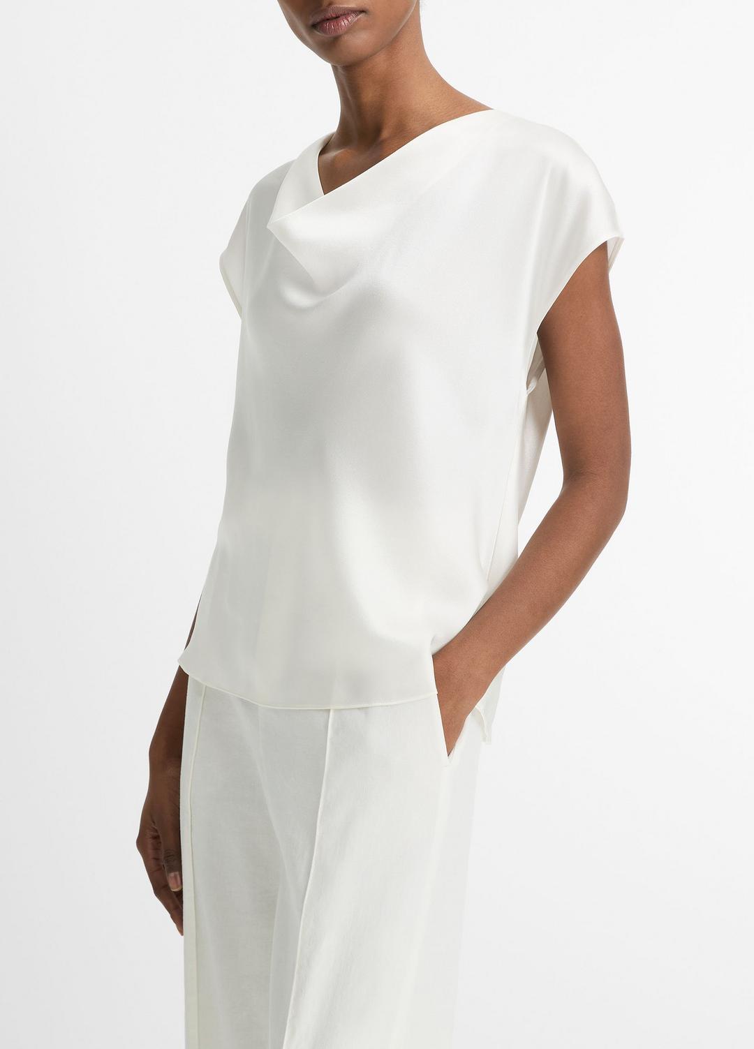 VINCE Customer Favorite - Silk Cowl-Neck Blouse in Short Sleeve