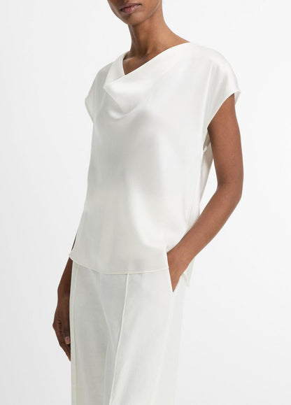 VINCE Customer Favorite - Silk Cowl-Neck Blouse in Short Sleeve