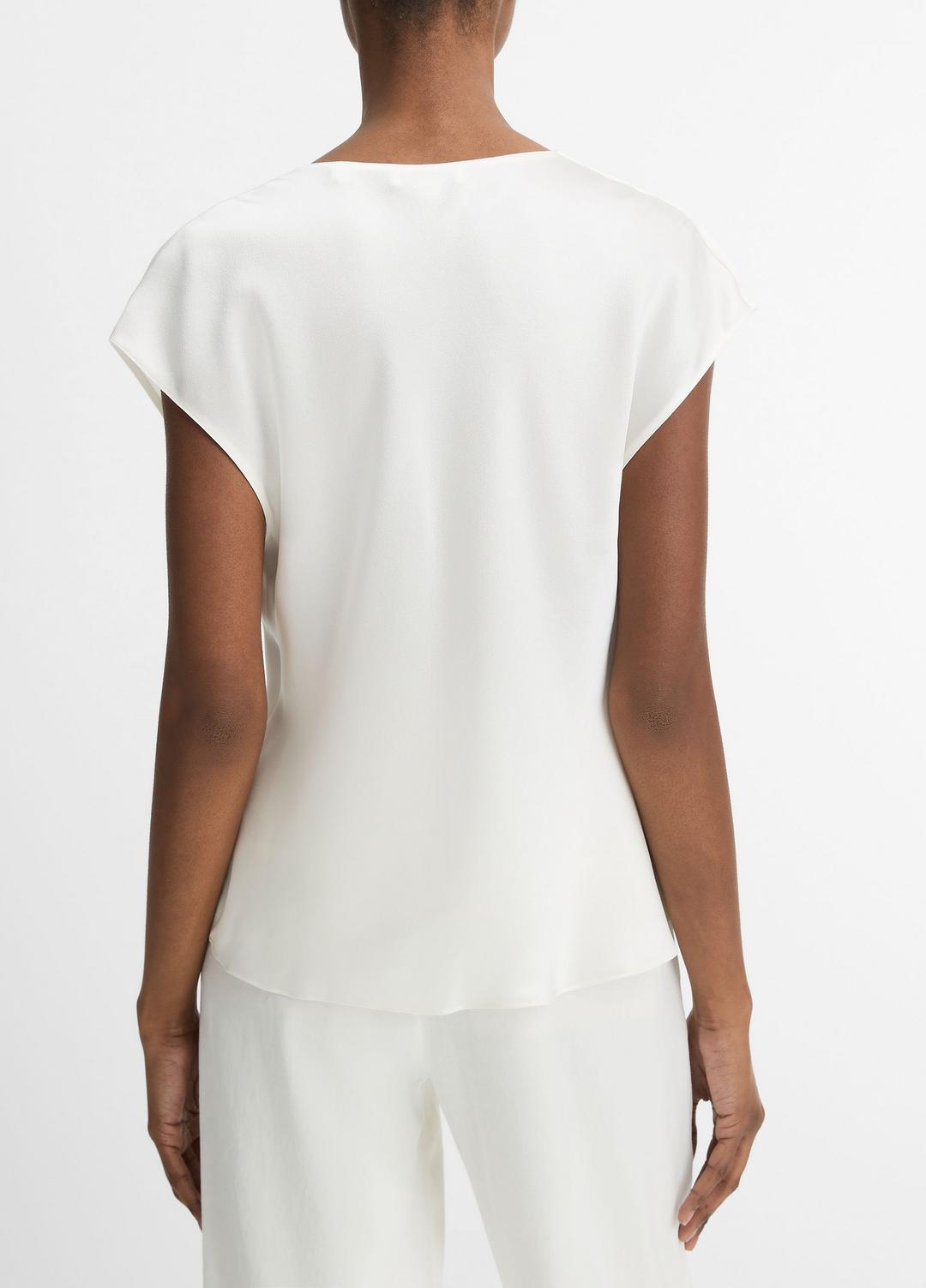 VINCE Customer Favorite - Silk Cowl-Neck Blouse in Short Sleeve
