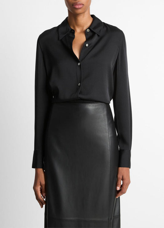 VINCE Featured - Silk-Blend Slim Button-Front Blouse in Long Sleeve
