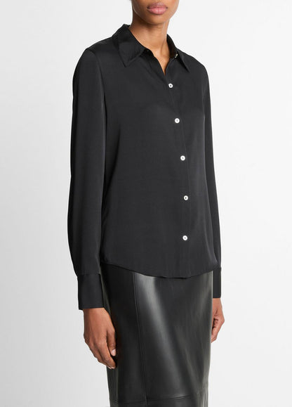 VINCE Featured - Silk-Blend Slim Button-Front Blouse in Long Sleeve