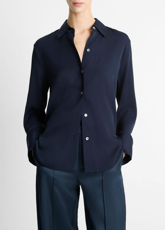 VINCE Special Offer - Stretch-Silk Button-Front Blouse in Long Sleeve
