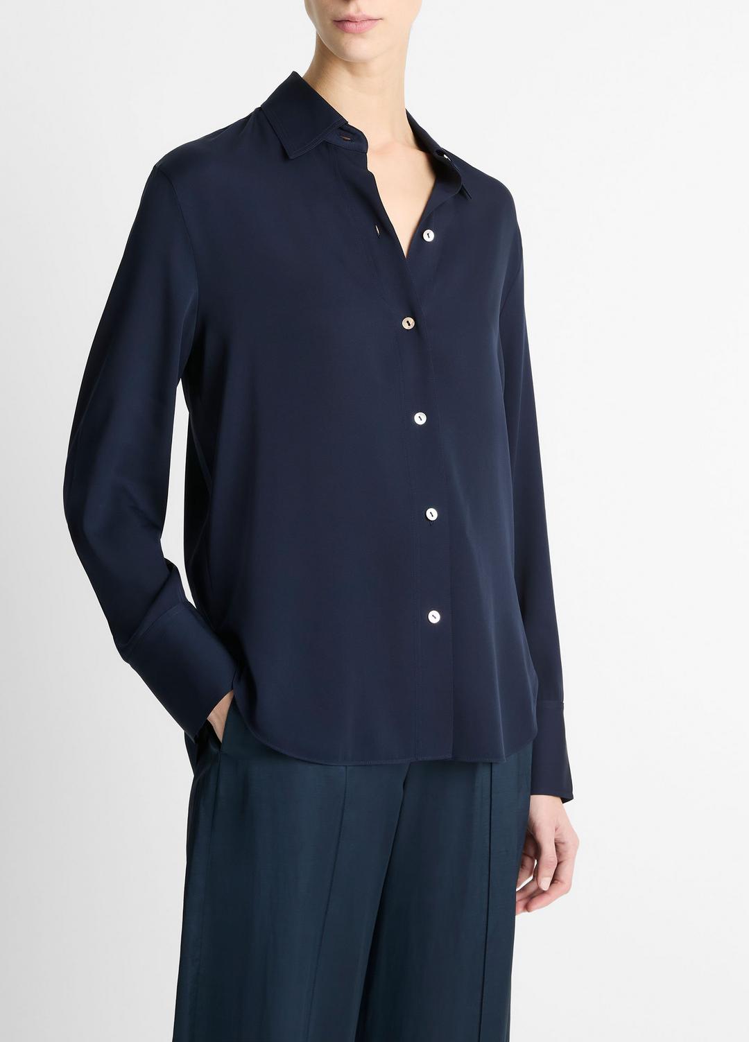 VINCE Special Offer - Stretch-Silk Button-Front Blouse in Long Sleeve