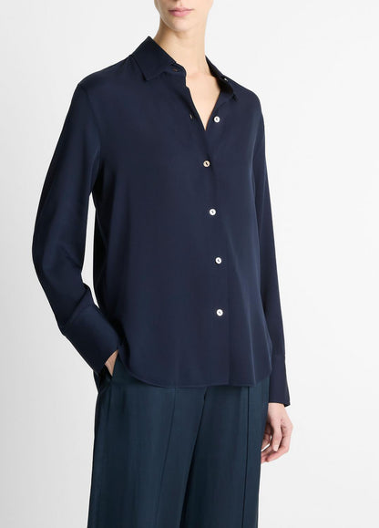 VINCE Special Offer - Stretch-Silk Button-Front Blouse in Long Sleeve