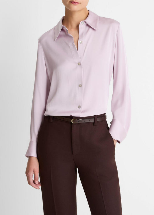 VINCE Customer Favorite - Silk-Blend Slim Button-Front Blouse in Long Sleeve