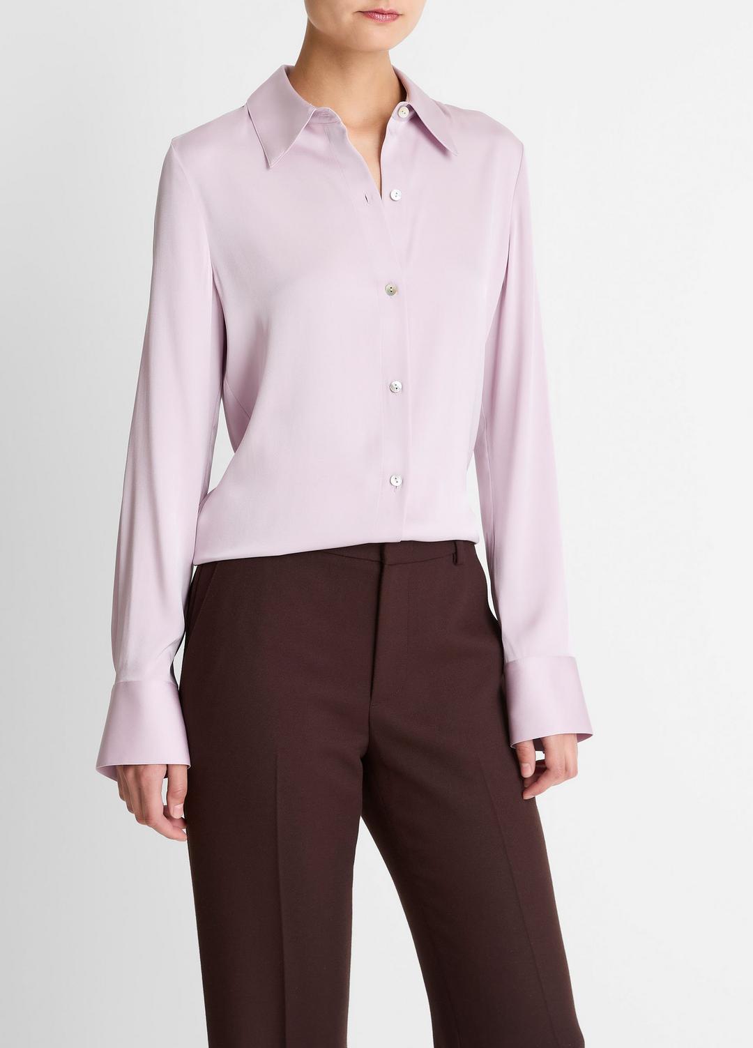 VINCE Customer Favorite - Silk-Blend Slim Button-Front Blouse in Long Sleeve
