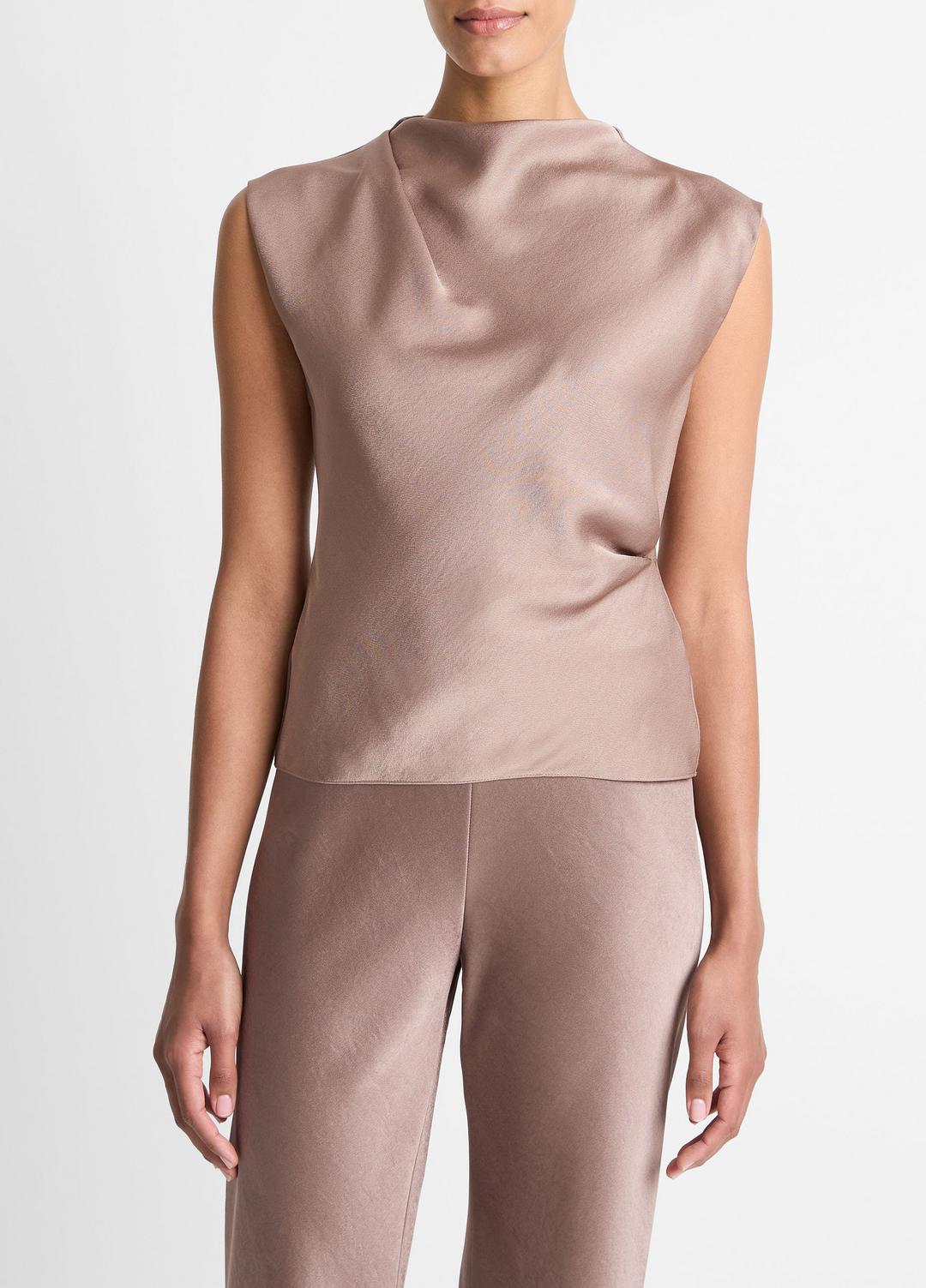 VINCE Hot Sale - Satin Draped Cowl-Neck Top in Tank Tops