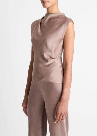 VINCE Hot Sale - Satin Draped Cowl-Neck Top in Tank Tops