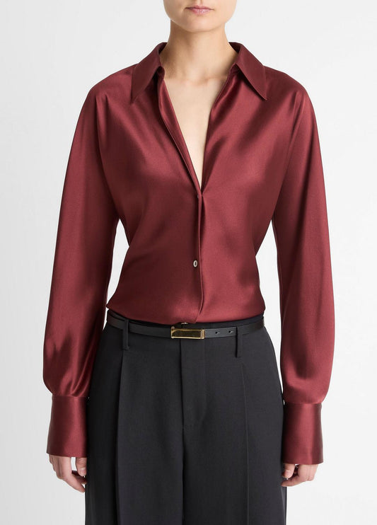 VINCE Hot Sale - Silk Bias Long-Sleeve Blouse in Long Sleeve