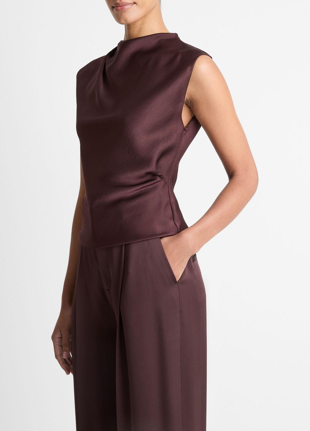 VINCE Classic - Satin Draped Cowl-Neck Top in Tank Tops