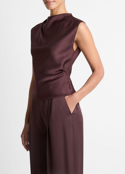 VINCE Classic - Satin Draped Cowl-Neck Top in Tank Tops