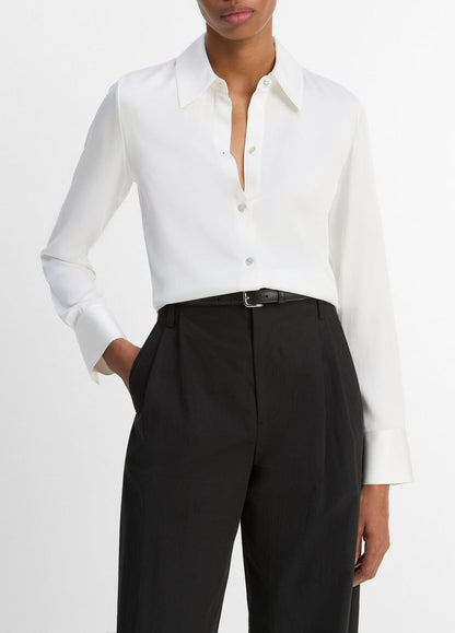 VINCE Recommended - Silk-Blend Slim Button-Front Blouse in Long Sleeve