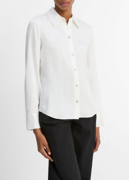 VINCE Recommended - Silk-Blend Slim Button-Front Blouse in Long Sleeve