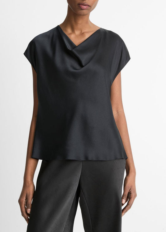 VINCE Hot Sale - Silk Cowl-Neck Blouse in Short Sleeve