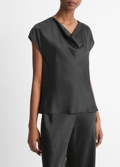 VINCE Hot Sale - Silk Cowl-Neck Blouse in Short Sleeve