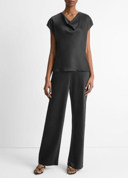 VINCE Hot Sale - Silk Cowl-Neck Blouse in Short Sleeve