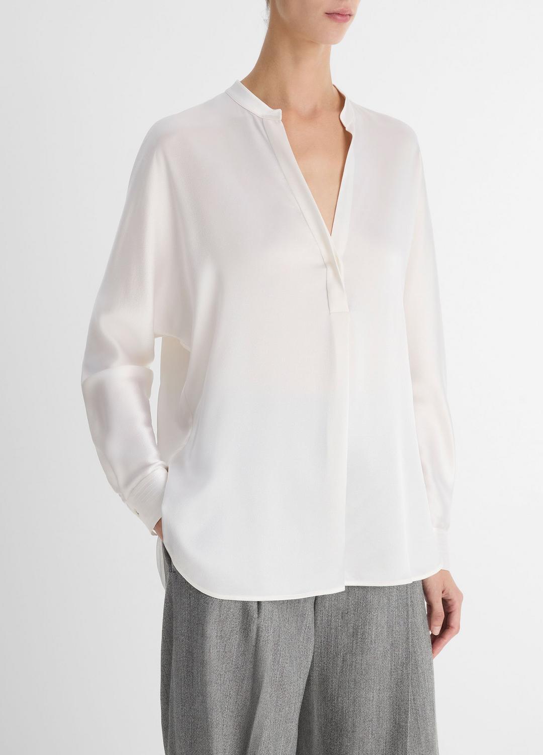 VINCE Recommended - Silk Satin Band-Collar Blouse in Long Sleeve