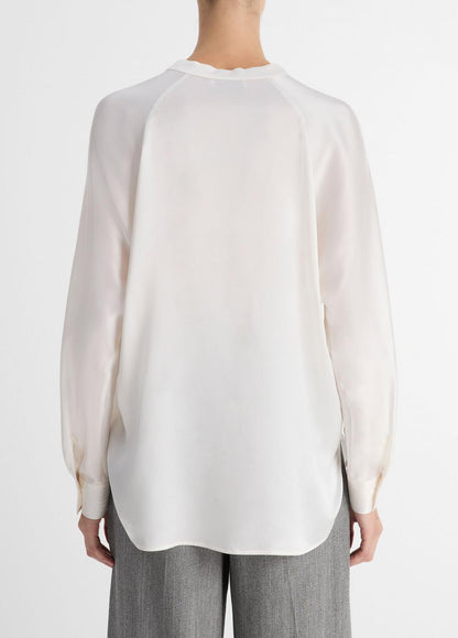 VINCE Recommended - Silk Satin Band-Collar Blouse in Long Sleeve