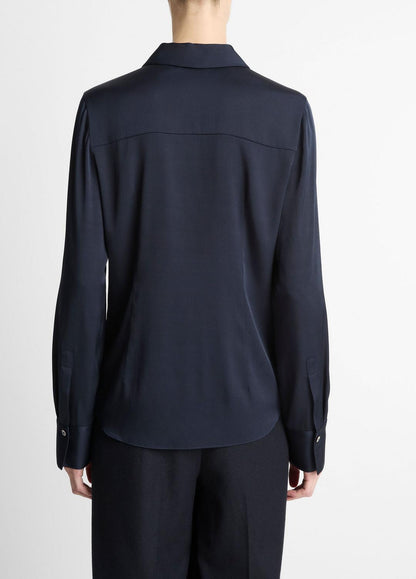 VINCE Top Pick - Silk-Blend Slim Button-Front Blouse in Long Sleeve